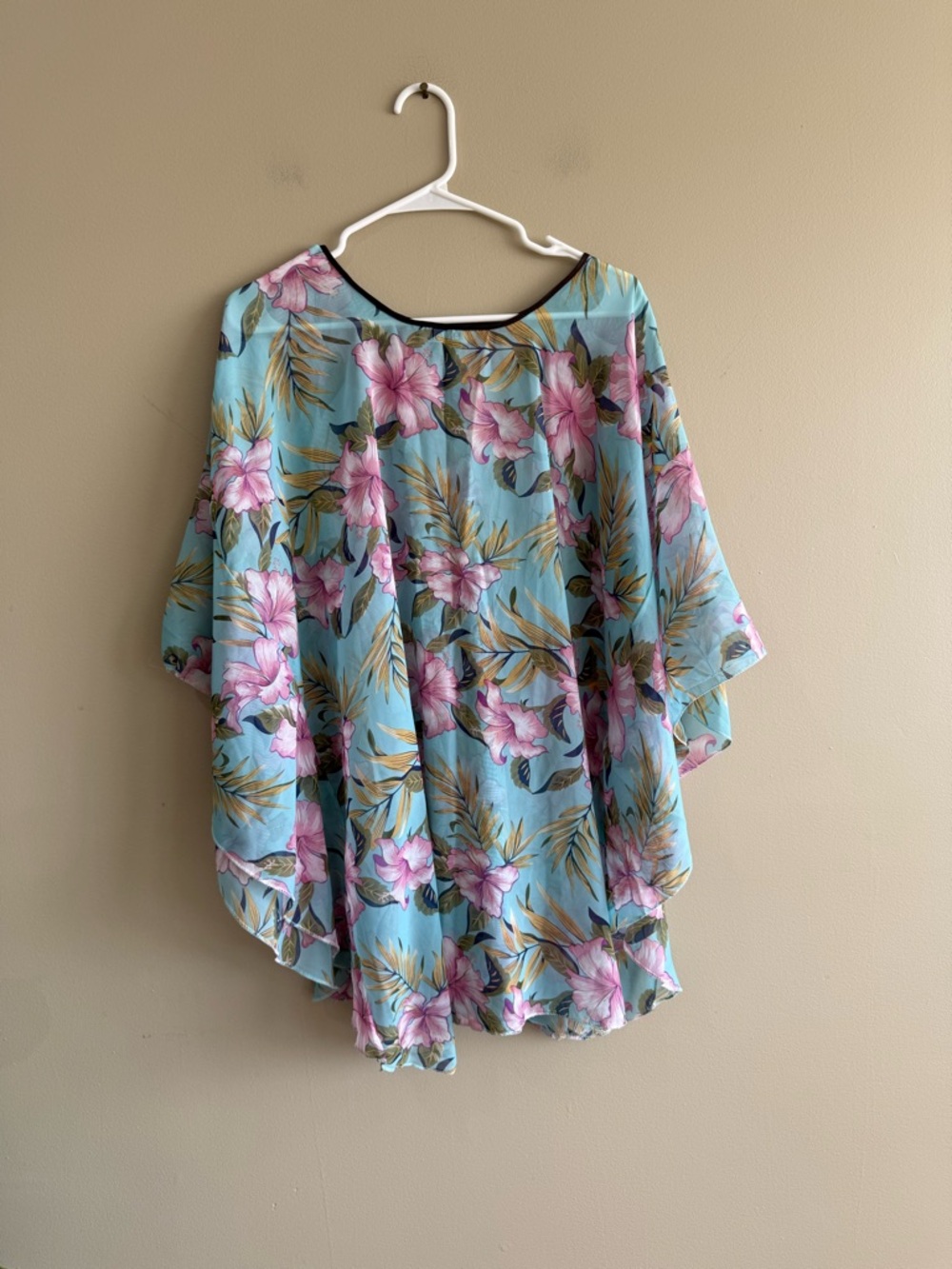 Jovie Floral Sheer Kimono Cover-Up in Light Blue and Pink